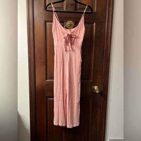 Showpo. Renewed Cut Out Tie Front Linen Look Jumpsuit in Pink Linen Look - Picture 7 of 12